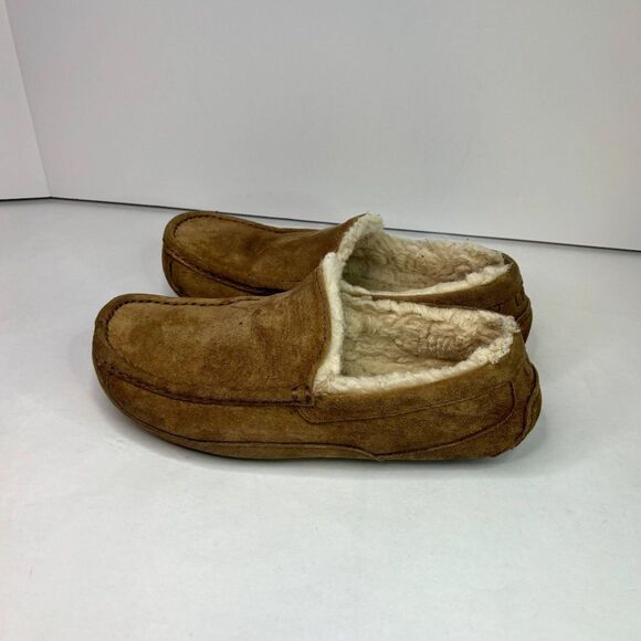 Ugg Ascot Slipper Brown Suede White Fur Slip Ons Mocassin Cozy Slippers - Picture 2 of 9